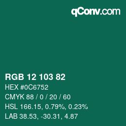 Color code: RGB 12 103 82 | qconv.com