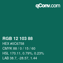 Color code: RGB 12 103 88 | qconv.com