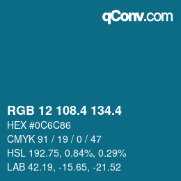 カラーコード: RGB 12 108.4 134.4 | qconv.com