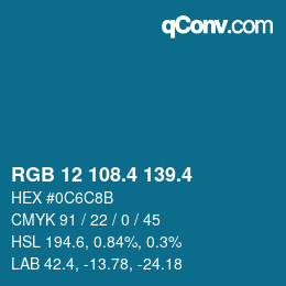 カラーコード: RGB 12 108.4 139.4 | qconv.com