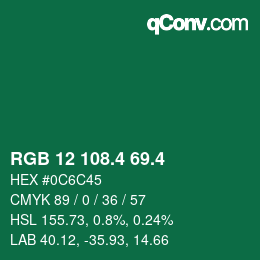 カラーコード: RGB 12 108.4 69.4 | qconv.com