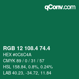 カラーコード: RGB 12 108.4 74.4 | qconv.com