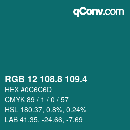 カラーコード: RGB 12 108.8 109.4 | qconv.com