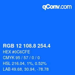 カラーコード: RGB 12 108.8 254.4 | qconv.com