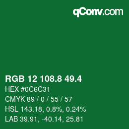 カラーコード: RGB 12 108.8 49.4 | qconv.com