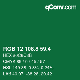 カラーコード: RGB 12 108.8 59.4 | qconv.com
