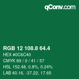 カラーコード: RGB 12 108.8 64.4 | qconv.com