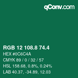 カラーコード: RGB 12 108.8 74.4 | qconv.com