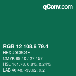 カラーコード: RGB 12 108.8 79.4 | qconv.com