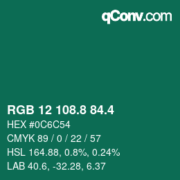 カラーコード: RGB 12 108.8 84.4 | qconv.com