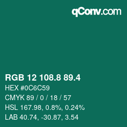 カラーコード: RGB 12 108.8 89.4 | qconv.com
