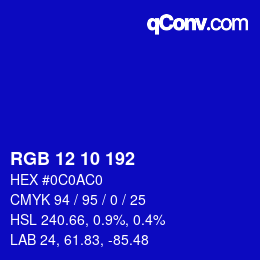 Color code: RGB 12 10 192 | qconv.com