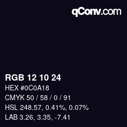 カラーコード: RGB 12 10 24 | qconv.com