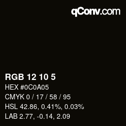 カラーコード: RGB 12 10 5 | qconv.com
