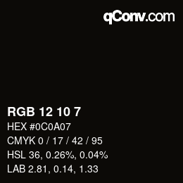 Color code: RGB 12 10 7 | qconv.com