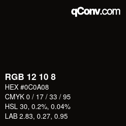 カラーコード: RGB 12 10 8 | qconv.com