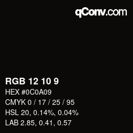 颜色代码: RGB 12 10 9 | qconv.com