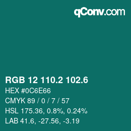カラーコード: RGB 12 110.2 102.6 | qconv.com