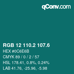 カラーコード: RGB 12 110.2 107.6 | qconv.com