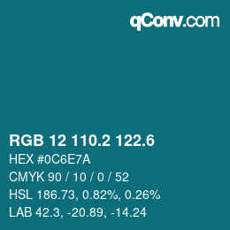 カラーコード: RGB 12 110.2 122.6 | qconv.com
