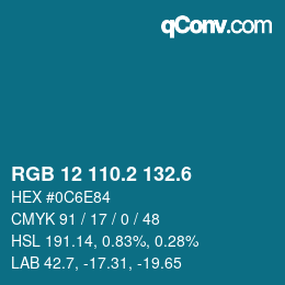 カラーコード: RGB 12 110.2 132.6 | qconv.com