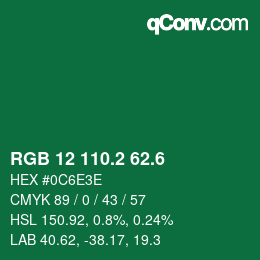 カラーコード: RGB 12 110.2 62.6 | qconv.com