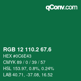カラーコード: RGB 12 110.2 67.6 | qconv.com