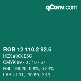カラーコード: RGB 12 110.2 92.6 | qconv.com
