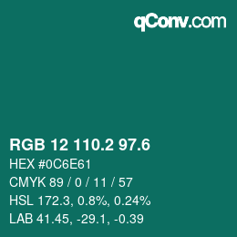 カラーコード: RGB 12 110.2 97.6 | qconv.com