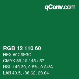 カラーコード: RGB 12 110 60 | qconv.com