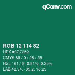 Color code: RGB 12 114 82 | qconv.com