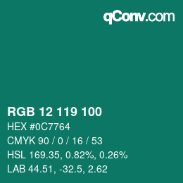 カラーコード: RGB 12 119 100 | qconv.com