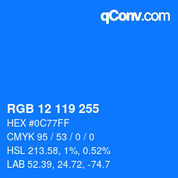 Color code: RGB 12 119 255 | qconv.com
