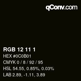 Color code: RGB 12 11 1 | qconv.com