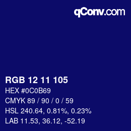 カラーコード: RGB 12 11 105 | qconv.com