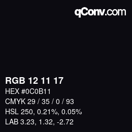 Color code: RGB 12 11 17 | qconv.com