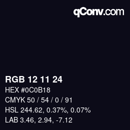 Color code: RGB 12 11 24 | qconv.com