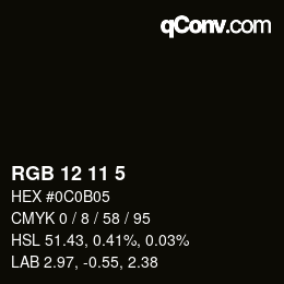 カラーコード: RGB 12 11 5 | qconv.com