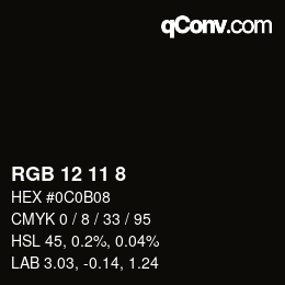 カラーコード: RGB 12 11 8 | qconv.com