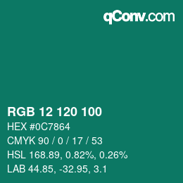 Color code: RGB 12 120 100 | qconv.com