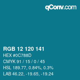 颜色代码: RGB 12 120 141 | qconv.com