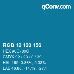 カラーコード: RGB 12 120 156 | qconv.com