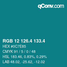 カラーコード: RGB 12 126.4 133.4 | qconv.com