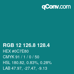カラーコード: RGB 12 126.8 128.4 | qconv.com