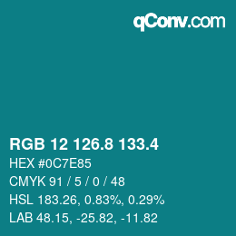 カラーコード: RGB 12 126.8 133.4 | qconv.com