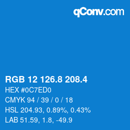 カラーコード: RGB 12 126.8 208.4 | qconv.com
