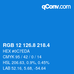 カラーコード: RGB 12 126.8 218.4 | qconv.com