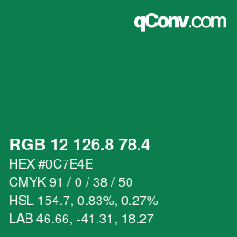 カラーコード: RGB 12 126.8 78.4 | qconv.com