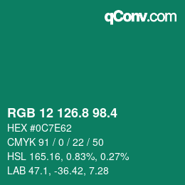 カラーコード: RGB 12 126.8 98.4 | qconv.com