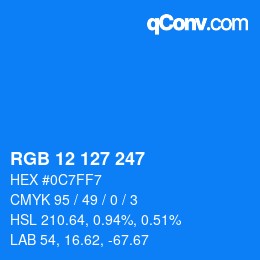 Color code: RGB 12 127 247 | qconv.com